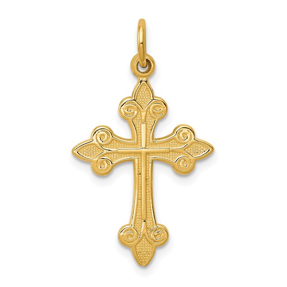 14kt Yellow Gold 7/8in Fleur de lis Cross