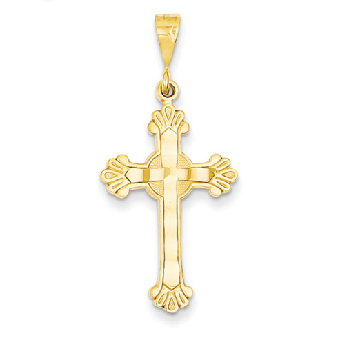 14k Yellow Gold 1in Budded Cross Pendant with Circle