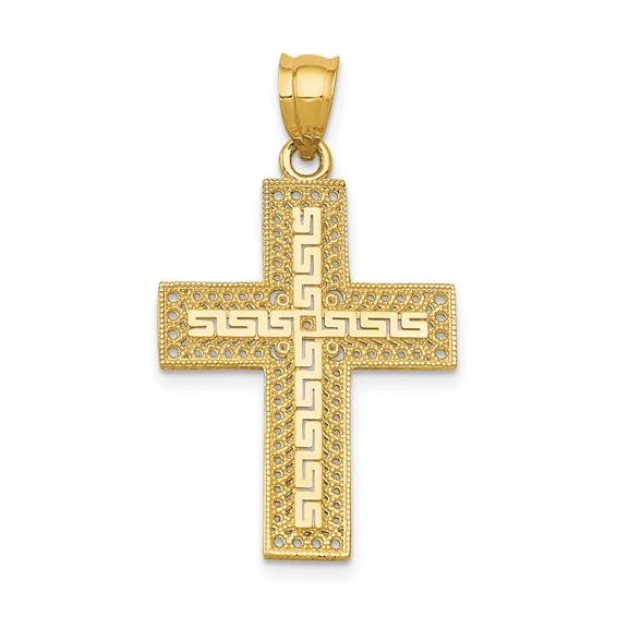 14k Yellow Gold 15/16in Greek Key Filigree Cross Pendant