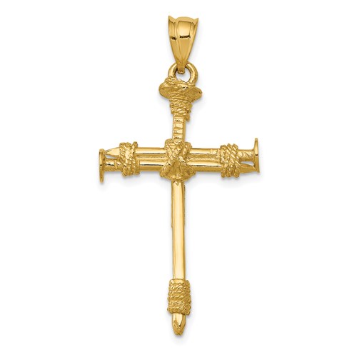 14kt Yellow Gold 1 1/4in Polished Nail Cross Pendant