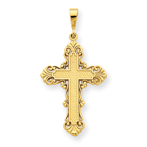 14kt Yellow Gold 1 3/8in Fleur de lis Cross Pendant