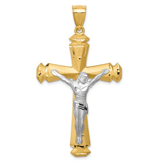14kt Two-Tone Gold 1 7/8in Satin Crucifix Pendant