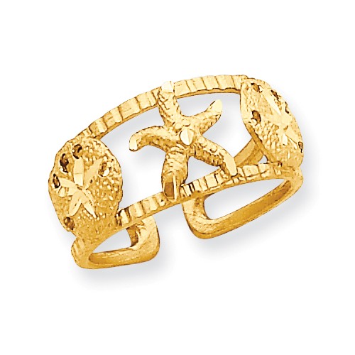 14k Yellow Gold Starfish and Sand Dollar Toe Ring