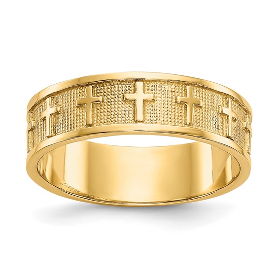 14k Yellow Gold Ladies' Cross Wedding Band 5mm