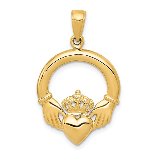 14k Yellow Gold Claddagh Pendant 3/4in