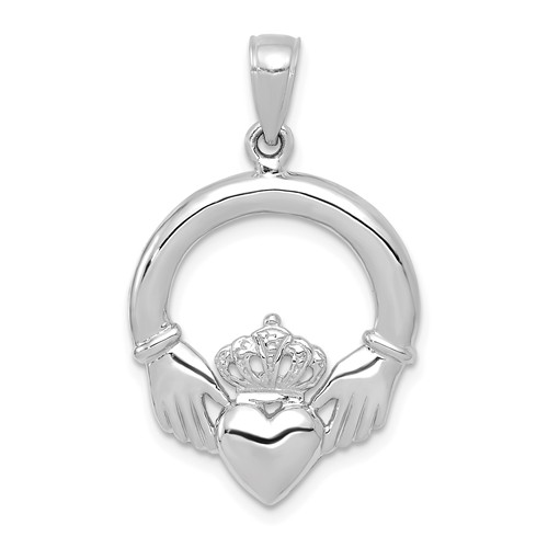 14k White Gold Claddagh Pendant with Polished Finish 3/4in