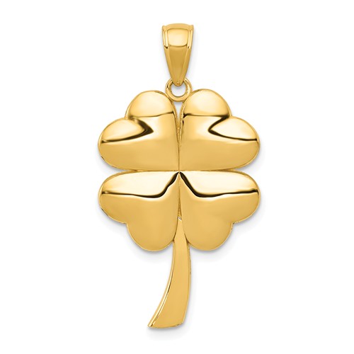 14k Yellow Gold Four Leaf Clover Pendant 1in