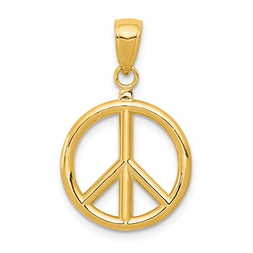 14k Yellow Gold Peace Symbol Pendant 5/8in