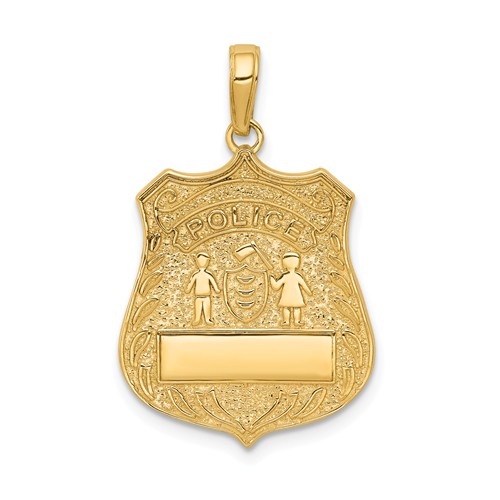 14k Yellow Gold Police Badge Pendant 3/4in