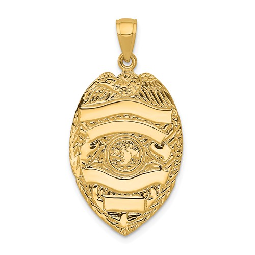 14k Yellow Gold Police Officer Badge Pendant 1in