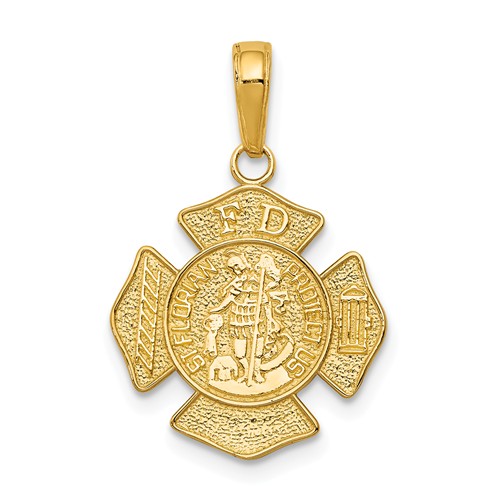 14k Yellow Gold Saint Florian Badge Pendant 5/8in