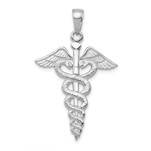 14k White Gold 1in Caduceus Pendant