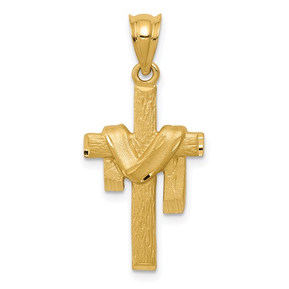 14k Yellow Gold 7/8in Satin Draped Cross Pendant