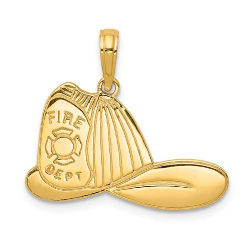 14k Yellow Gold Firefighter Hat Pendant