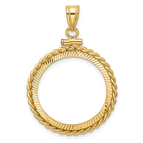 14k Yellow Gold Twisted Wire and Diamond-cut Coin Bezel for Five Dollar US Coin