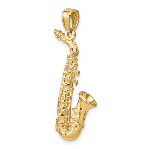 14k Yellow Gold 3-D Saxophone Pendant 1 1/8in