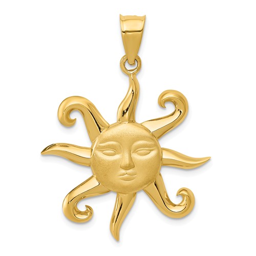 14k Yellow Gold Blazing Sun Pendant with Satin and Polished Finish 1in