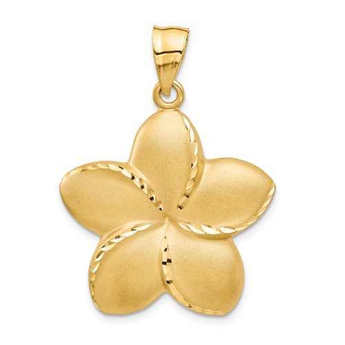 14k Yellow Gold Diamond-Cut Plumeria Pendant 1in