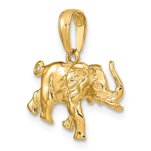 14k Yellow Gold Small 3-D Walking Elephant Pendant