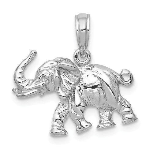 14k White Gold Small 3-D Walking Elephant Pendant