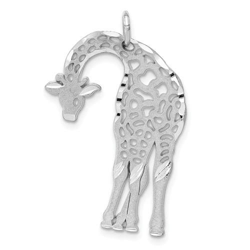 14k White Gold Satin Diamond-Cut Giraffe Pendant 1in
