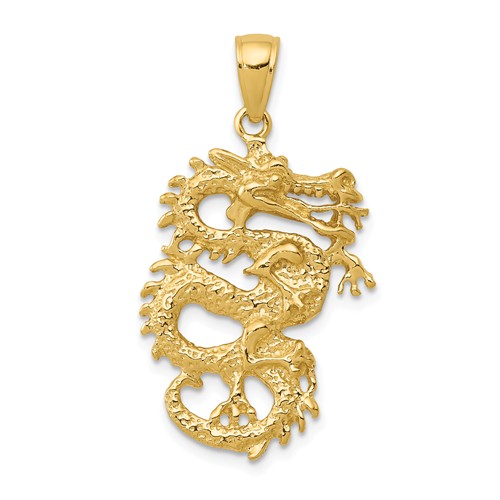 14k Yellow Gold Dragon Pendant 7/8in