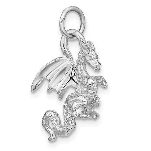14k White Gold 3-D Dragon Pendant 3/4in 