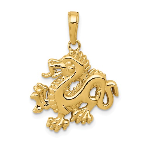 14k Yellow Gold Polished Dragon Pendant 3/4in