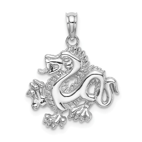 14k White Gold Polished Dragon Pendant 3/4in