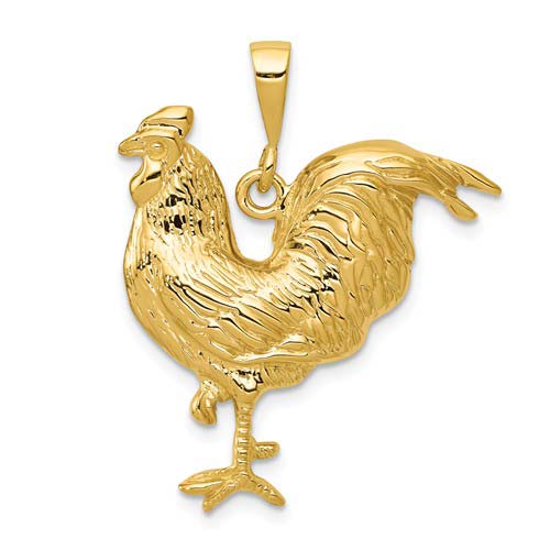 14k Yellow Gold Rooster Pendant 1in