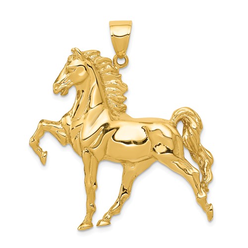 14k Yellow Gold Walking Horse Pendant 1.5in