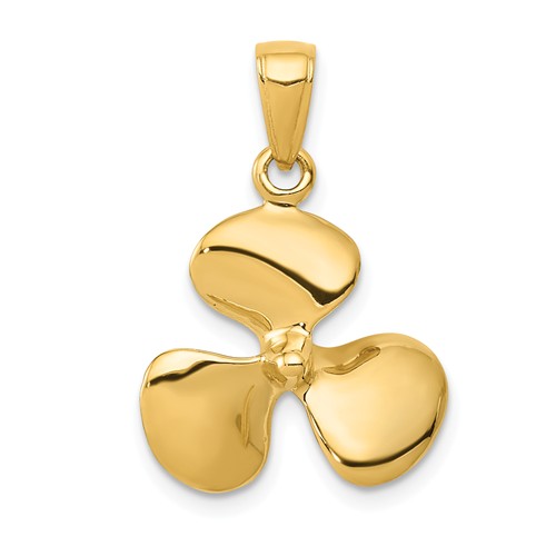 14k Yellow Gold 3-D Propeller Pendant with Polished Finish 5/8in