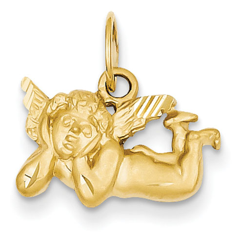 14k Yellow Gold 3/8in Satin & Diamond-Cut Angel Charm