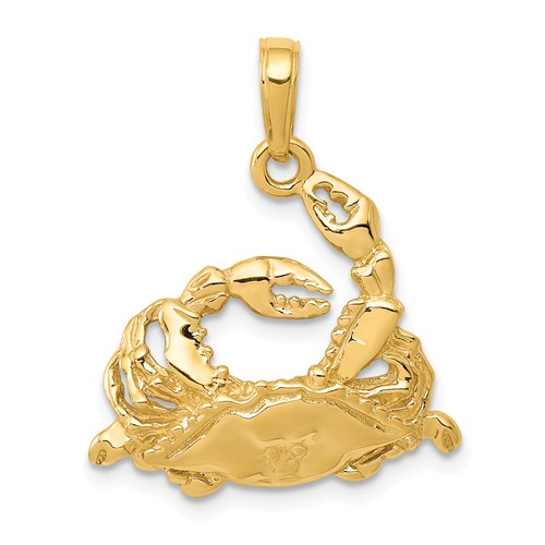 14k Yellow Gold Blue Crab Pendant 3/4in