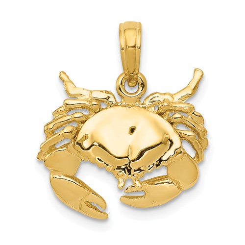 14k Yellow Gold Small Crab Pendant 1/2in
