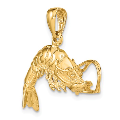 14k Yellow Gold 3-D Shrimp Pendant