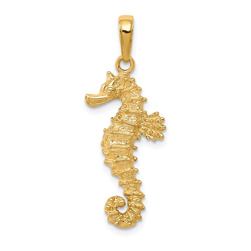 14k Yellow Gold Seahorse Pendant with Textured Finish 1in