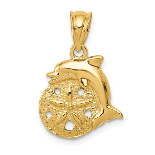 14k Yellow Gold Dolphin and Sand Dollar Charm