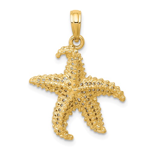 14k Yellow Gold Starfish Pendant with Bent Arms and Mesh Finish 3/4in