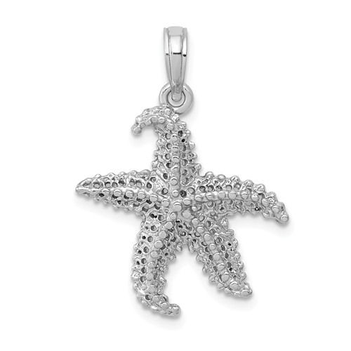 14k White Gold Starfish Pendant with Bent Arms and Mesh Finish 3/4in