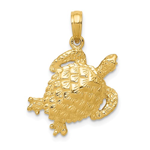 14k Yellow Gold Small Turtle Pendant with Textured Finish