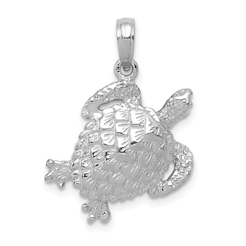 14k White Gold Small Turtle Pendant with Textured Finish