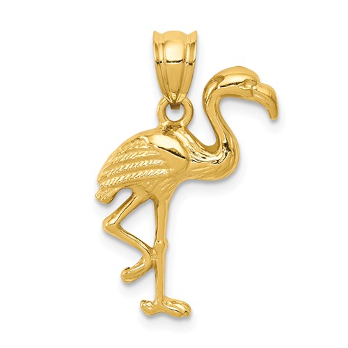 14k Yellow Gold Flamingo Pendant 3/4in