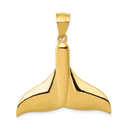 14k Yellow Gold Whale Tail Pendant 1in