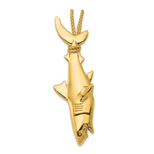 14k Yellow Gold 3-D Hanging Shark Pendant