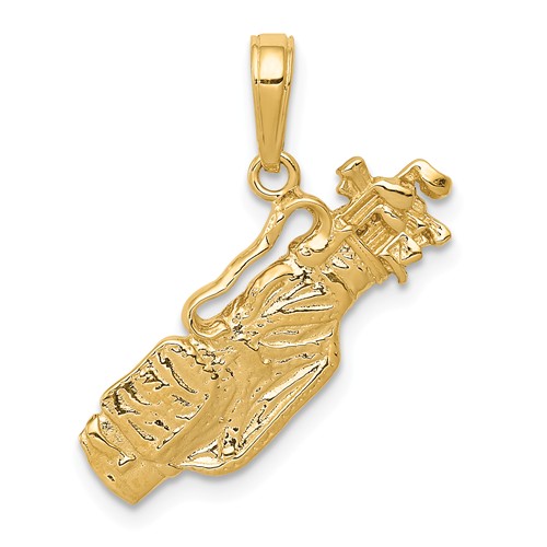 14k Yellow Gold Golf Bag With Clubs Pendant