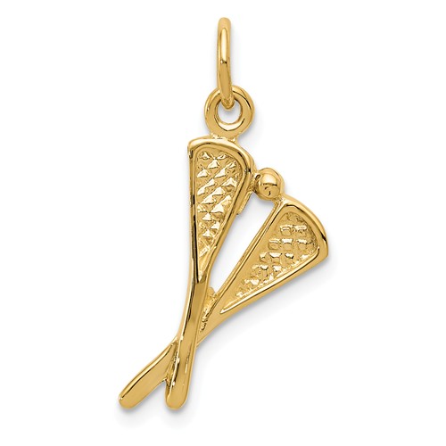 14k Yellow Gold Lacrosse Sticks Pendant 3/4in
