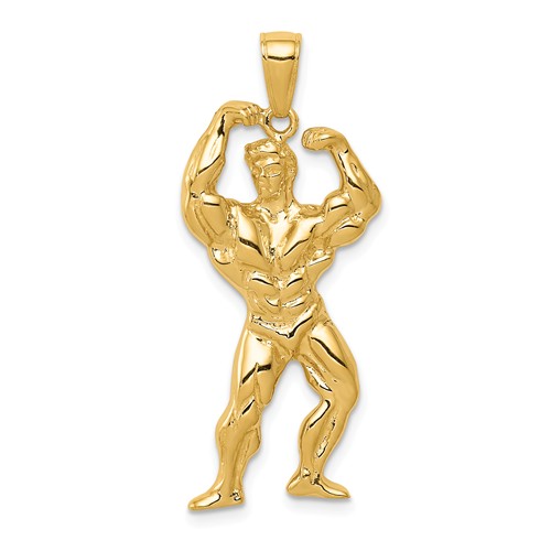 14k Yellow Gold Bodybuilder Pendant 1.25in