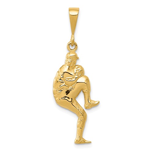 14k Yellow Gold 3-D Baseballl Pitcher Pendant 1in