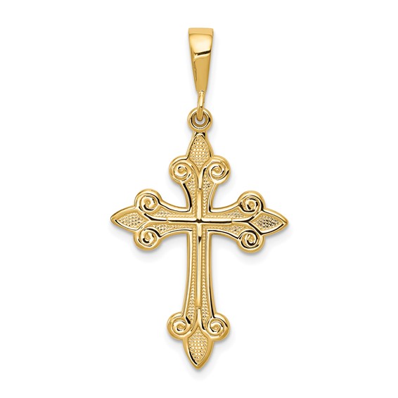 14kt Yellow Gold 1in Textured Fleur de Lis Cross